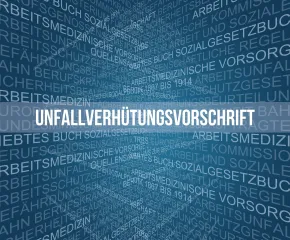 Unfallverhütungsvorschrift Text auf blauen Hintergrund